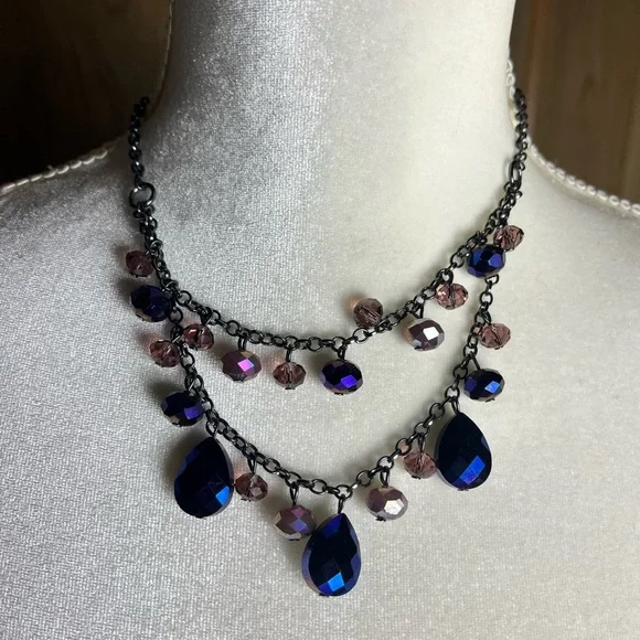 Women’s Multi-Color Beaded Necklace Set — Purple, Turquoise, Cream, Gold Accents - Picture 5 of 11